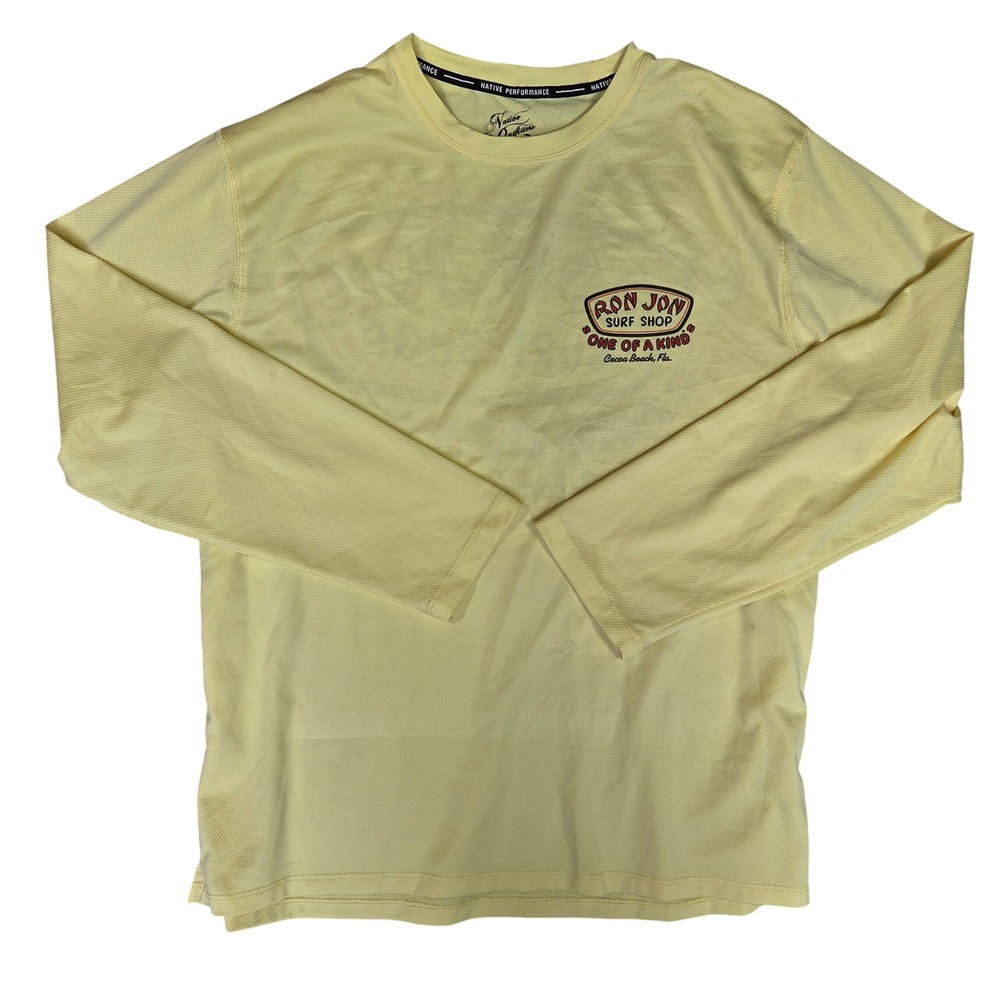 Ron Jon Surf Shop Long Sleeve Performance Shirt Yellow Large Cocoa Beach Florida